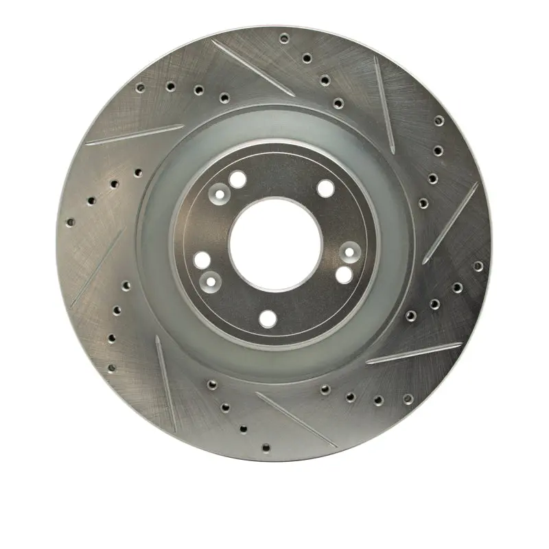 R1 11-17 Genesis G80 Front Right Drilled & Slotted Silver Brake Rotor 1