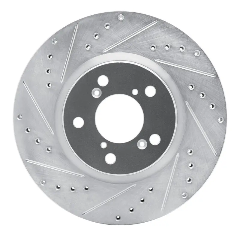 R1 06-14 Honda Ridgeline Front Left Drilled & Slotted Silver Brake Rotor 1