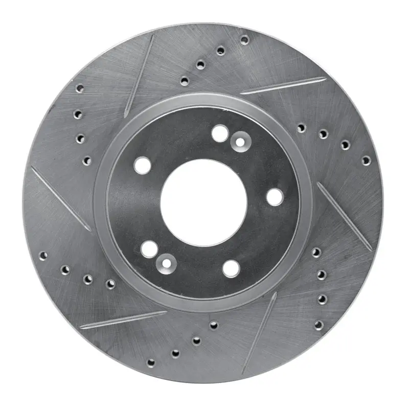 R1 07-09 Hyundai Santa Fe Front Left Drilled & Slotted Silver Brake Rotor 1
