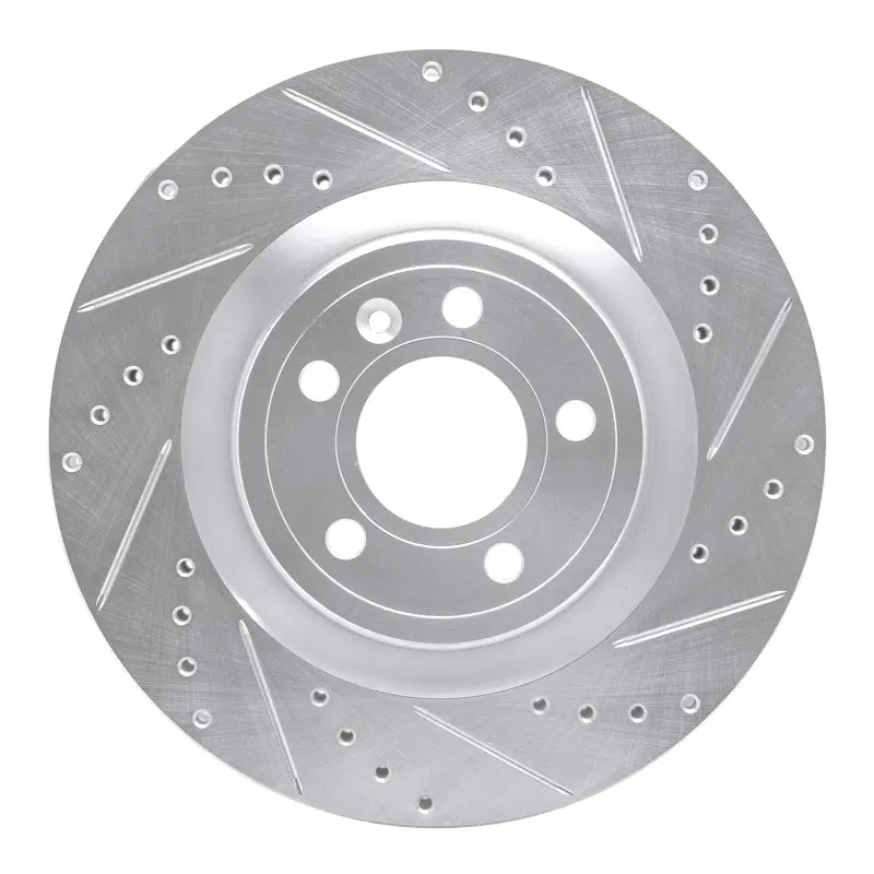 R1 11-14 Ford Mustang Front Right Drilled & Slotted Silver Brake Rotor 1