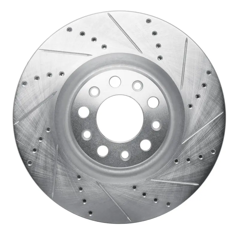 R1 2017-2025 Alfa Romeo Giulia Front Right Drilled & Slotted Silver Brake Rotor 1