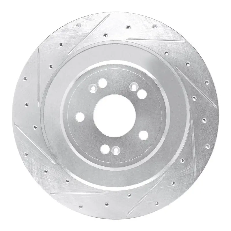 R1 21-26 Genesis G80 Rear Left Drilled & Slotted Silver Brake Rotor 1
