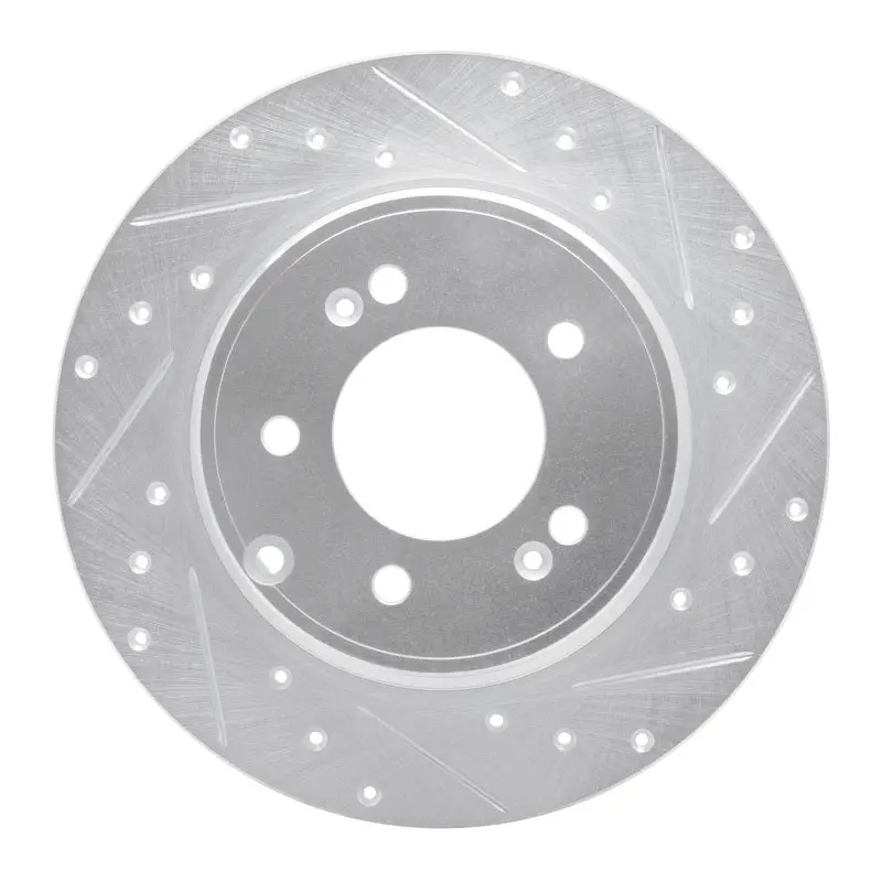 R1 17-19 Kia Cadenza Rear Right Drilled & Slotted Silver Brake Rotor 1