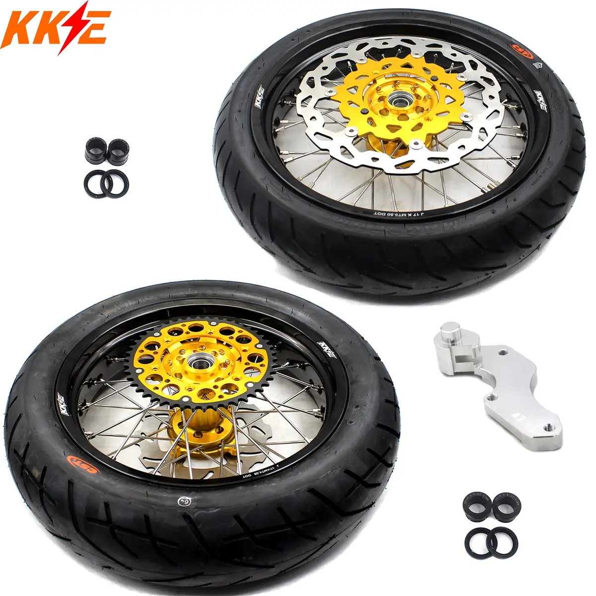 Kke 3.5 & 4.25*17Inch Supermoto Rims Tires For Suzuki Rmz250 2007-2025 Rmz450 2005-2025 Gold 1