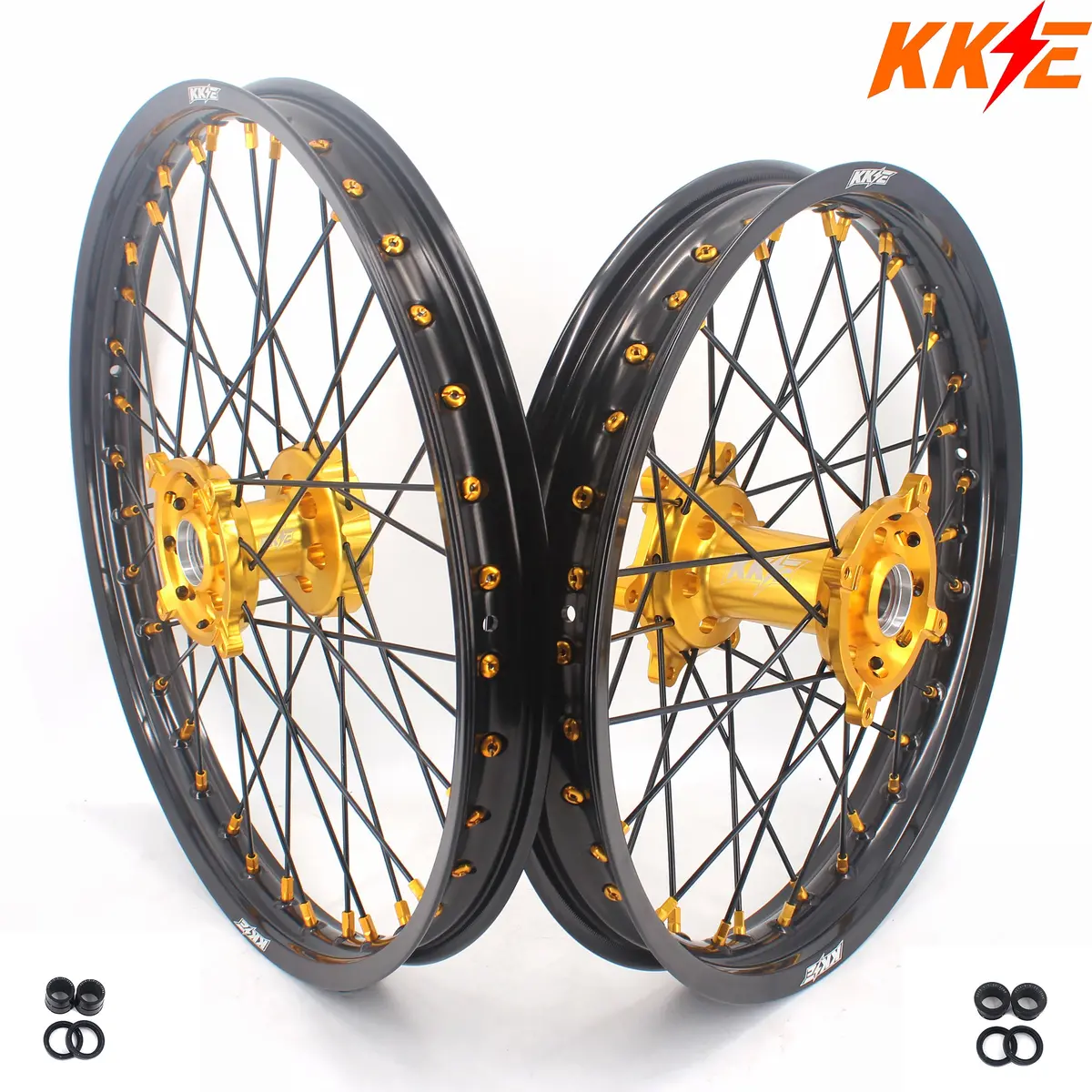 Pre-Order Kke 21 & 19 Mx Wheels Rims For Suzuki Rmz250 2007-2025 Rmz450 2005-2025 Black Spokes 1