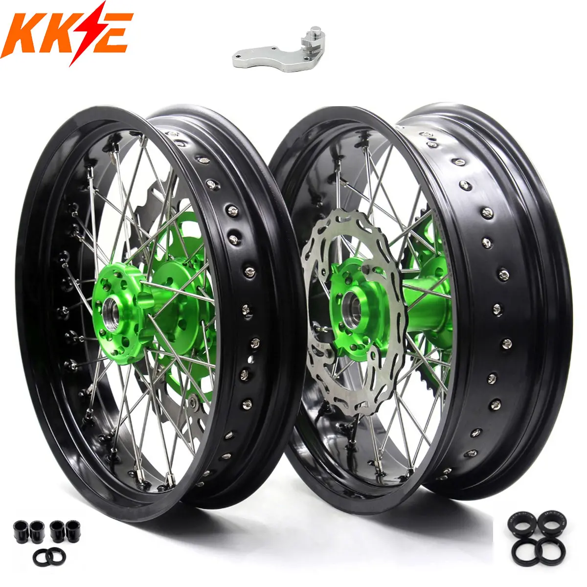Pre-Order Kke 3.5/4.25*17Inch For Kawasaki Kx250f Kx450f 2006-2018 Supermoto Rims With Disc&Sprocket Green 1