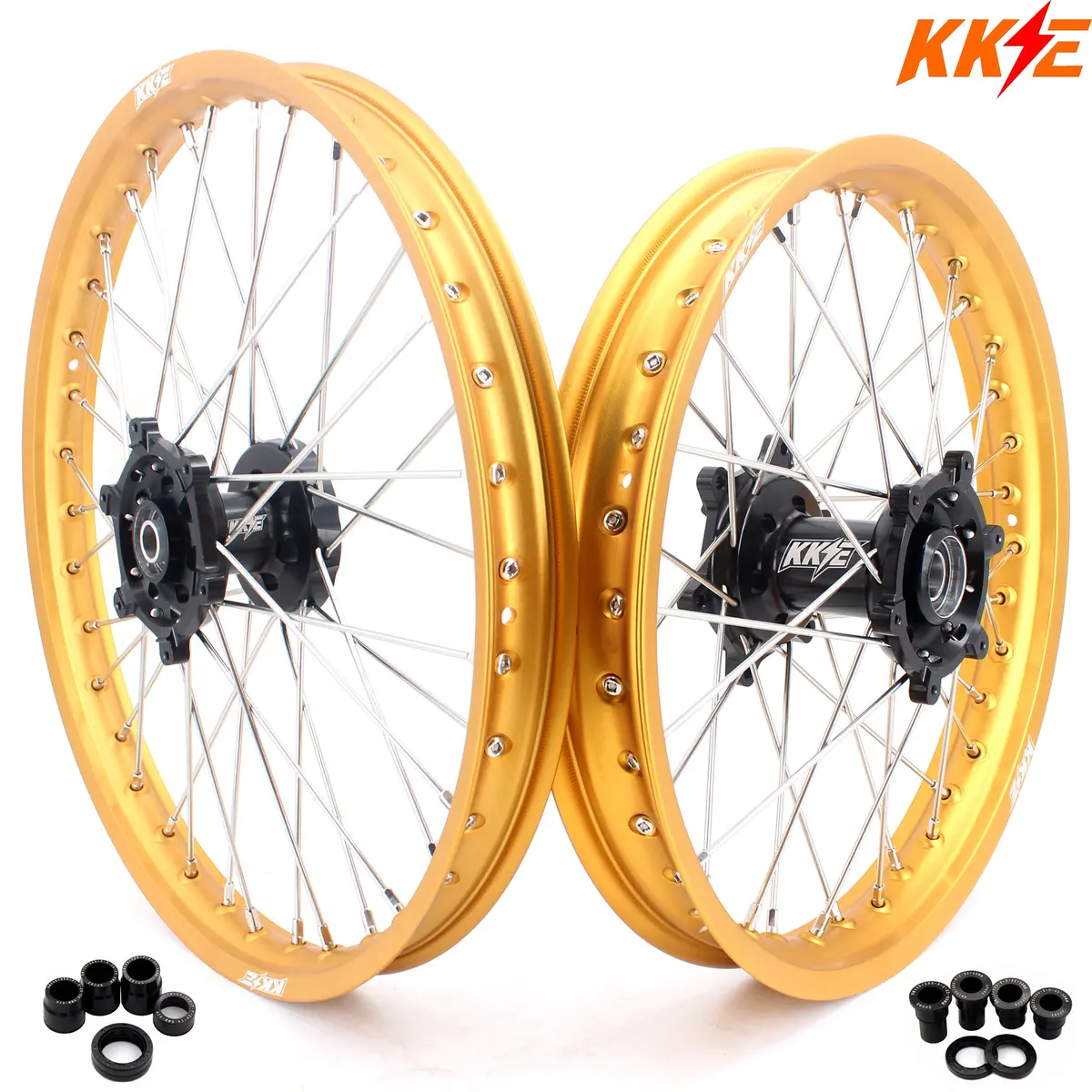 Kke 21 & 19 Mx Gold Rims For Suzuki Rm125 Rm250 1996-2000 Black Hub 1