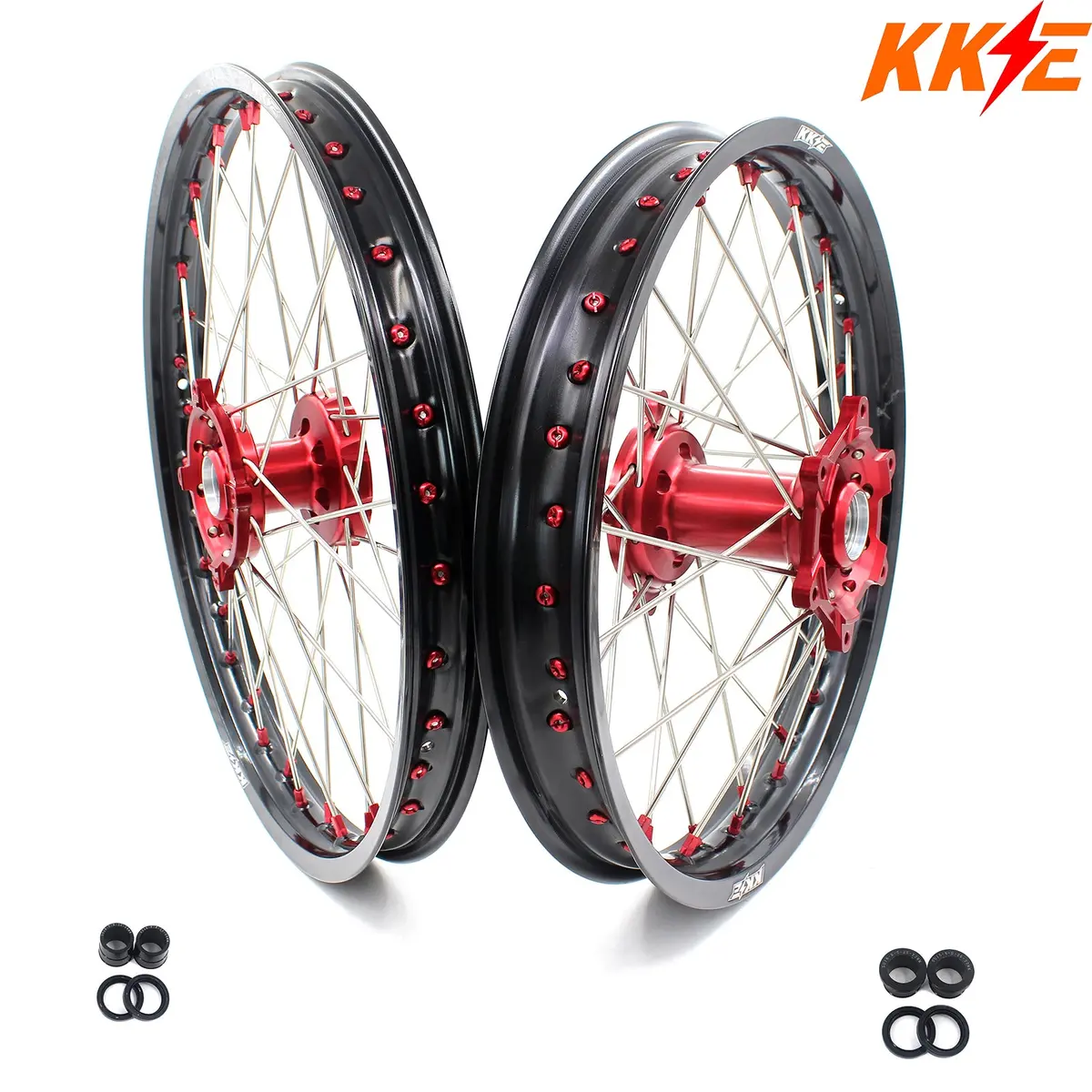 Kke 21 & 19 Wheels For Suzuki Rmz250 2007-2025 Rmz450 2005-2025 Red Nipples 1