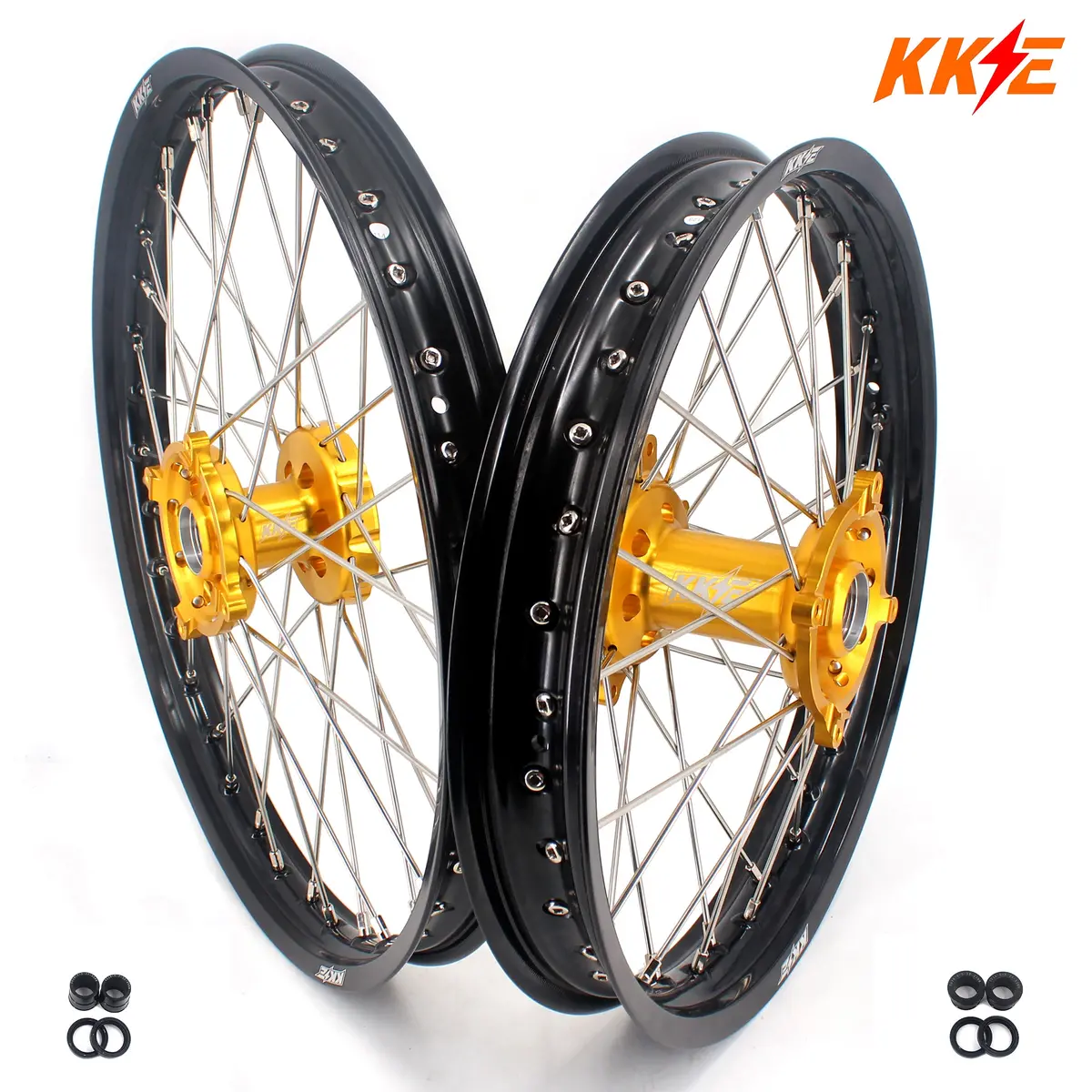 Kke 21 & 19 Wheels For Suzuki Rmz250 2007 Rmz450 2005-2025 Gold&Black 1