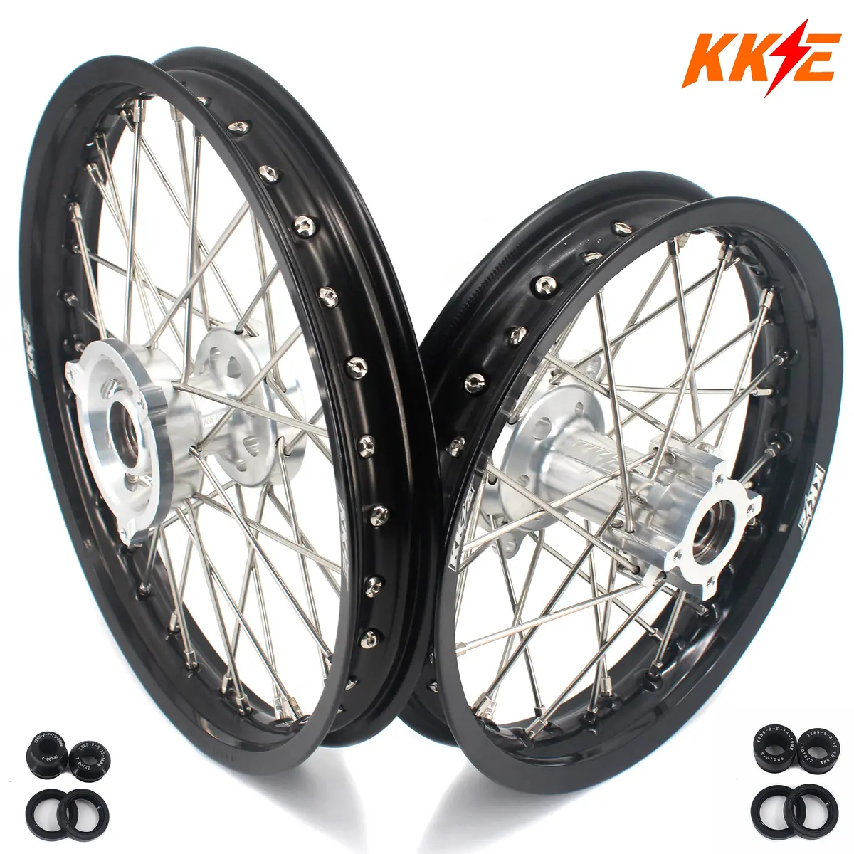 Kke 14 & 12 Small Kid's Wheels Rims Set For Ktm 65 Sx 2002-2024 Silver&Black 1