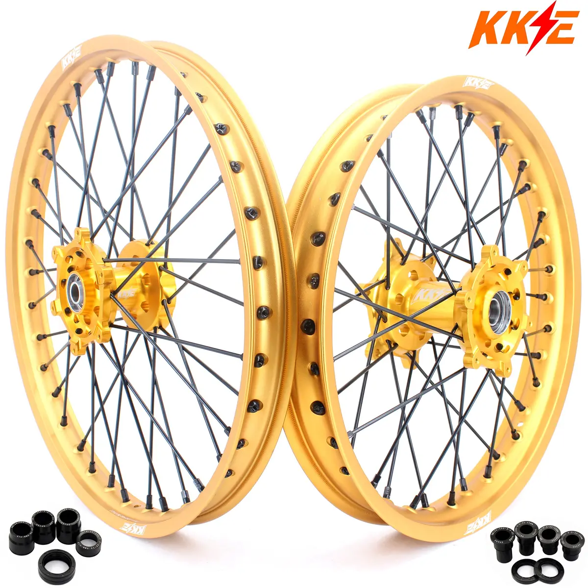 Kke 21 & 19 Mx Gold Wheels For Suzuki Rm125 Rm250 1996-2000 Black Spoke 1