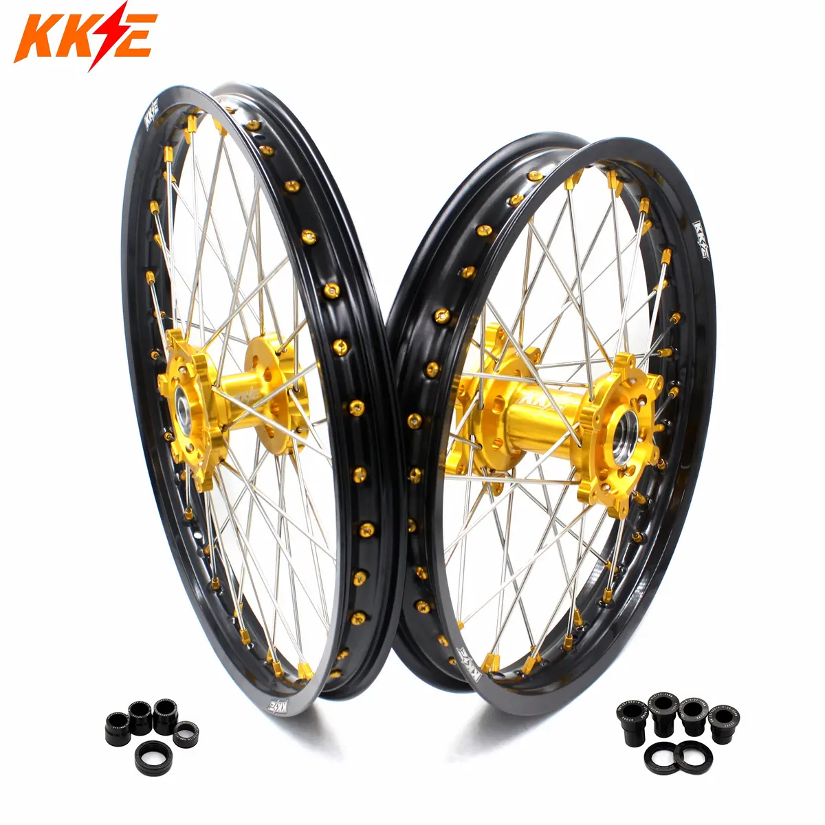 Kke 21 & 19 Mx Dirt Bikes Rims For Suzuki Rm125 Rm250 1996-2000 Gold Nipples 1