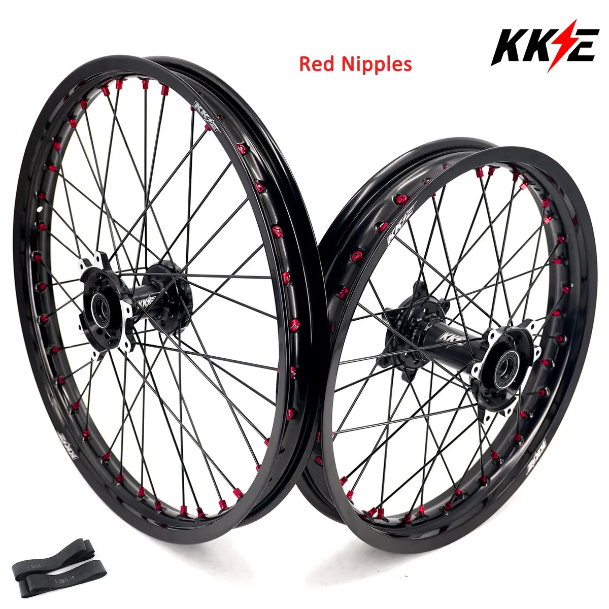 Kke Factory Stock Kke 21" & 18" E-Bike Spoke Wheels Rims Fit Surron Ultra Bee 2023-2025 Black Hub & Red Nipples 1