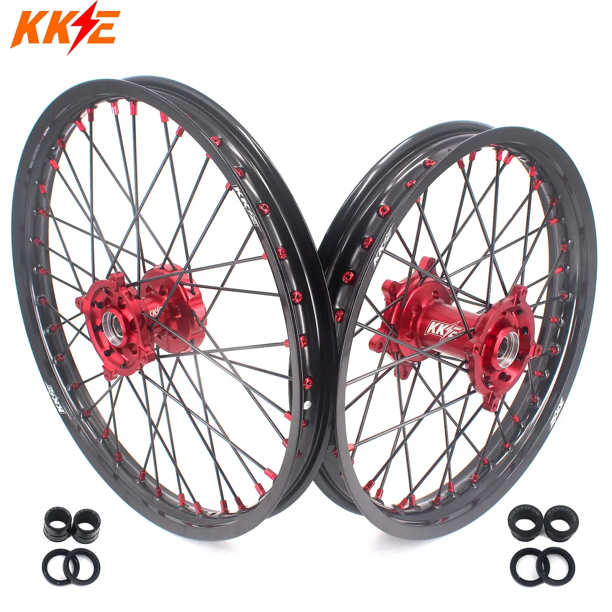 Kke 21 & 19 Mx Rims For Suzuki Rmz250 2007-2025 Rmz450 2005-2025 Black Spokes 1