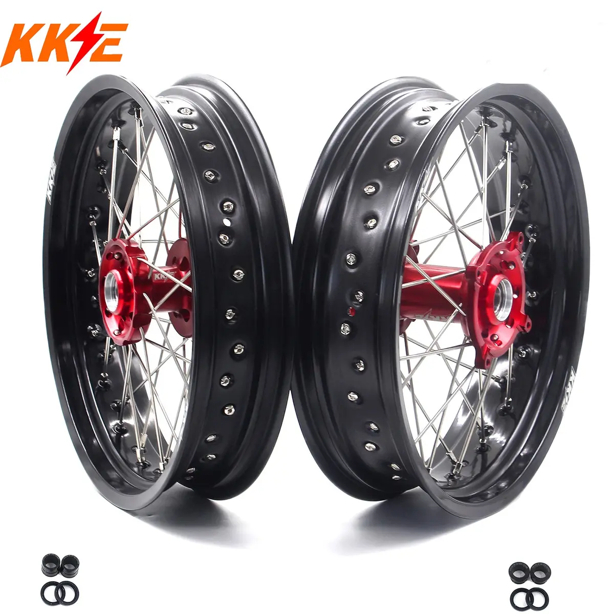 Kke 17 Inch Motard Rims For Suzuki Rmz250 2007-2025 Rmz450 2005-2025 Red Hubs 1