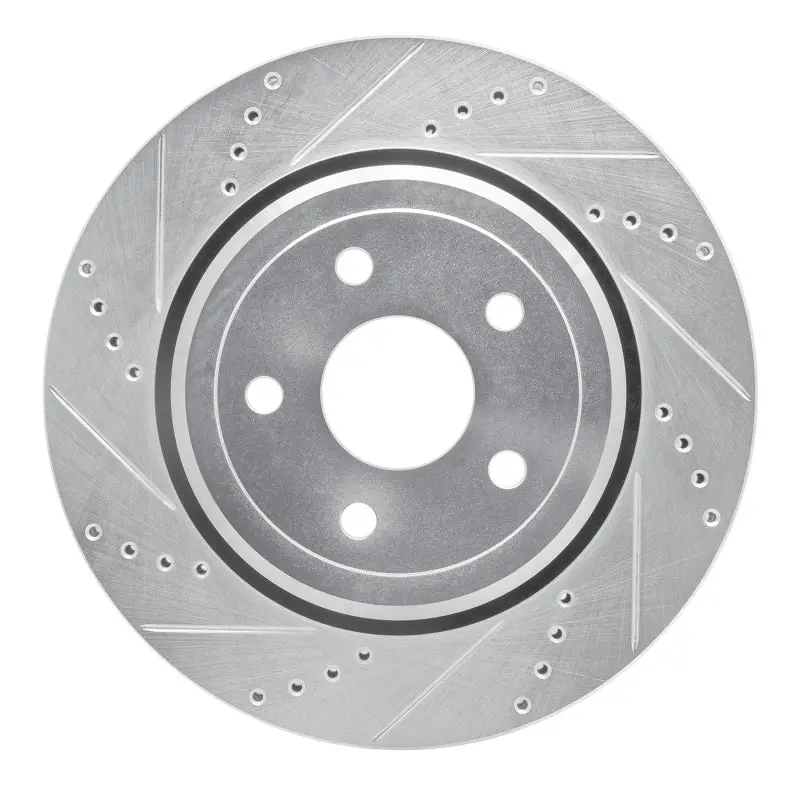 R1 12-25 Dodge Durango Rear Left Drilled & Slotted Silver Brake Rotor 1