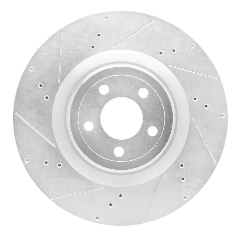 R1 15-23 Ford Mustang Front Left Drilled & Slotted Silver Brake Rotor 1