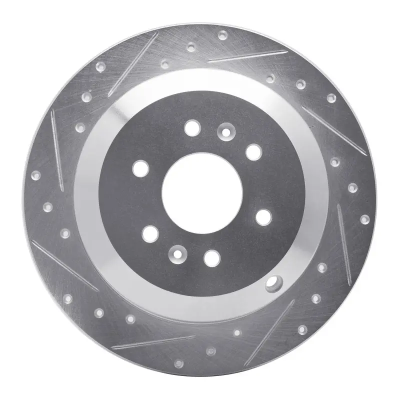 R1 09-10 Kia Borrego Rear Left Drilled & Slotted Silver Brake Rotor 1