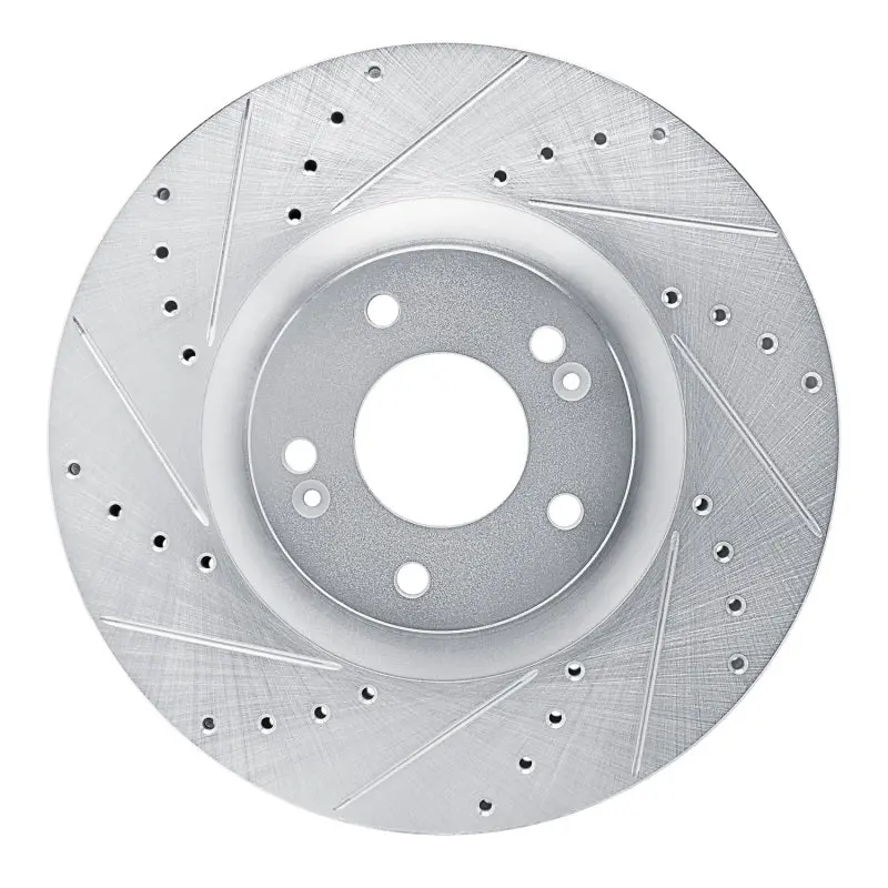 R1 2021-2025 Hyundai Santa Fe Front Left Drilled & Slotted Silver Brake Rotor 1