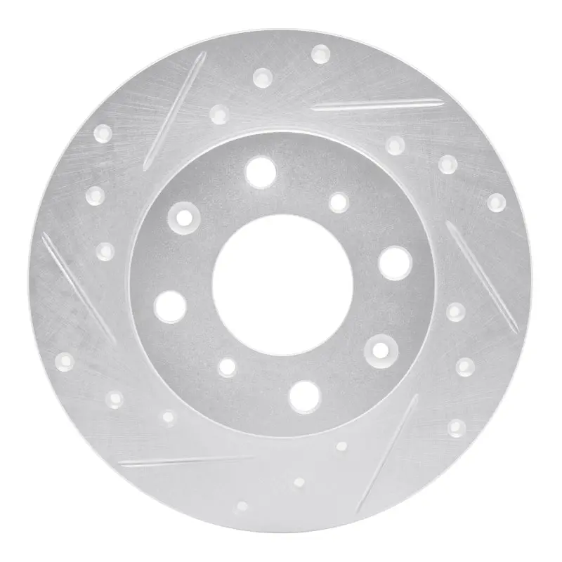 R1 84-87 Honda Civic Hatchback Front Left Drilled & Slotted Silver Brake Rotor 1