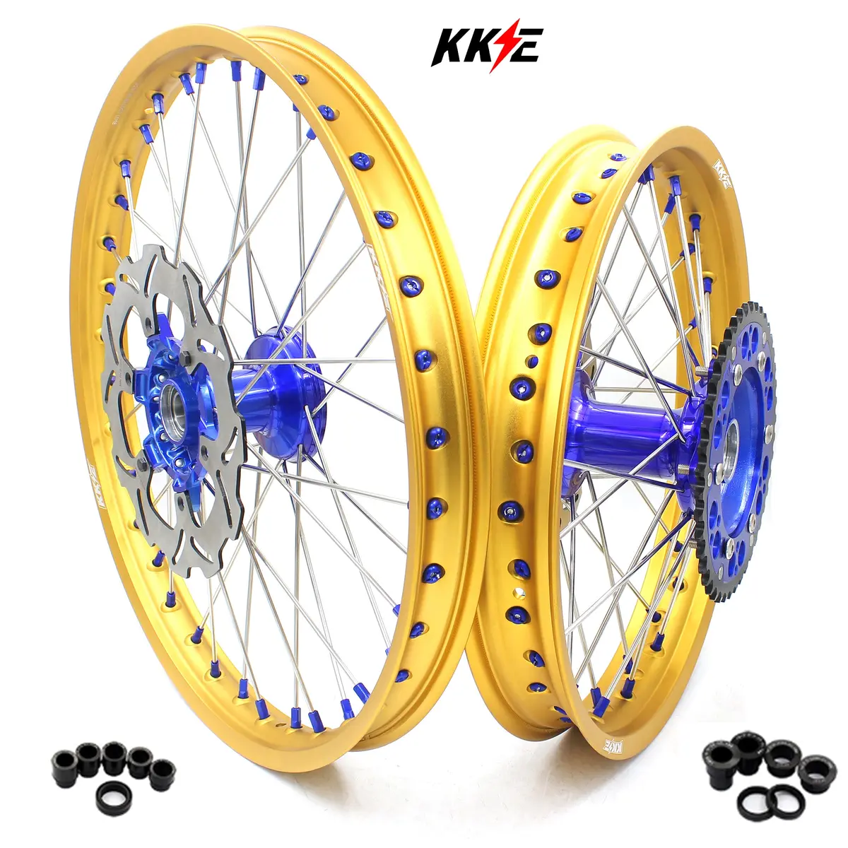 Kke 21"&19" Mx Dirtbike Casting Wheels For Yamaha Yz125 Yz250 1999-2016 Yz250f Yz450f 2003-2015 Gold Rim With Disc 1