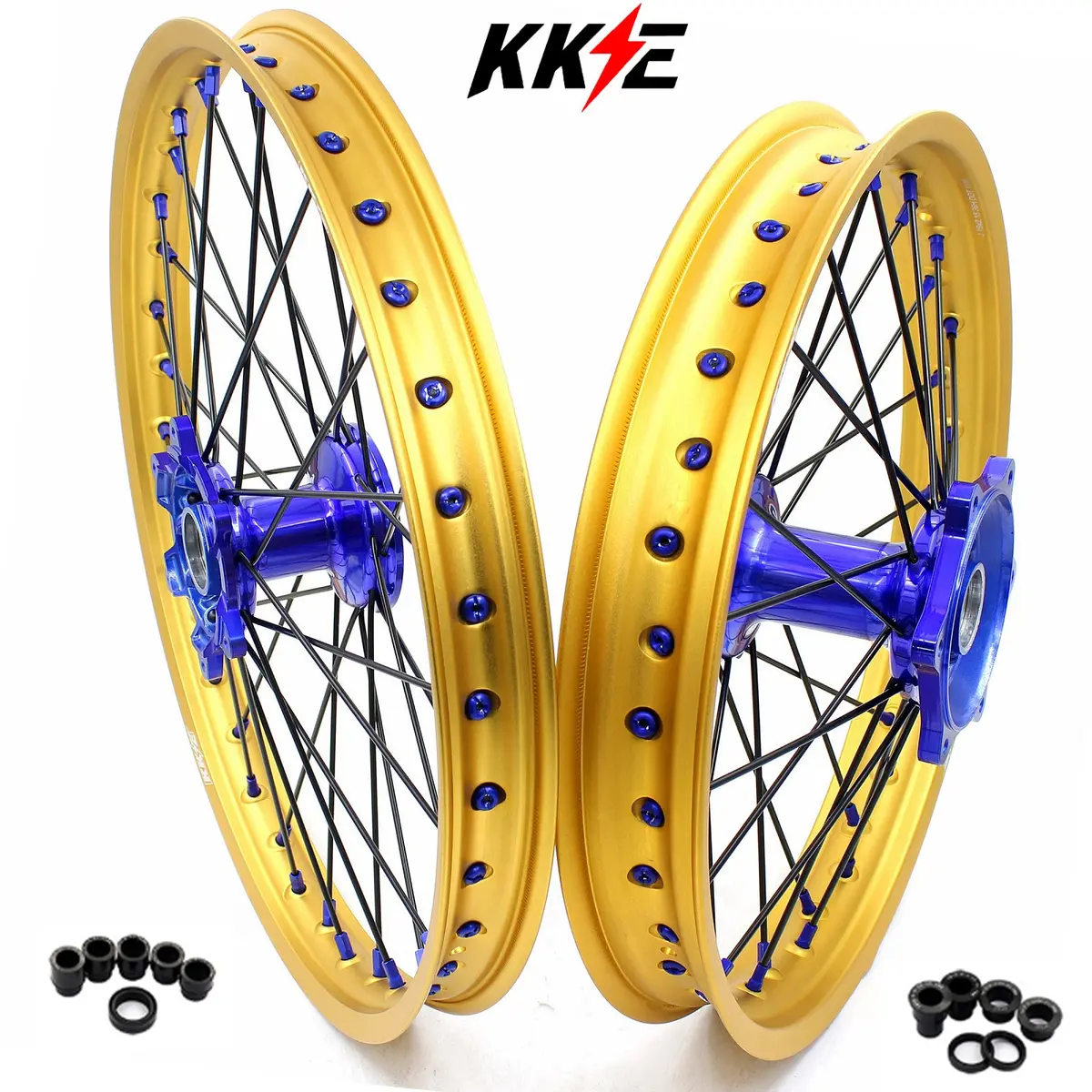 Kke 21"&19" Mx Dirtbike Cast Wheels For Yamaha Yz125 Yz250 Yz250f Yz450f Gold Rim Black Spokes 1