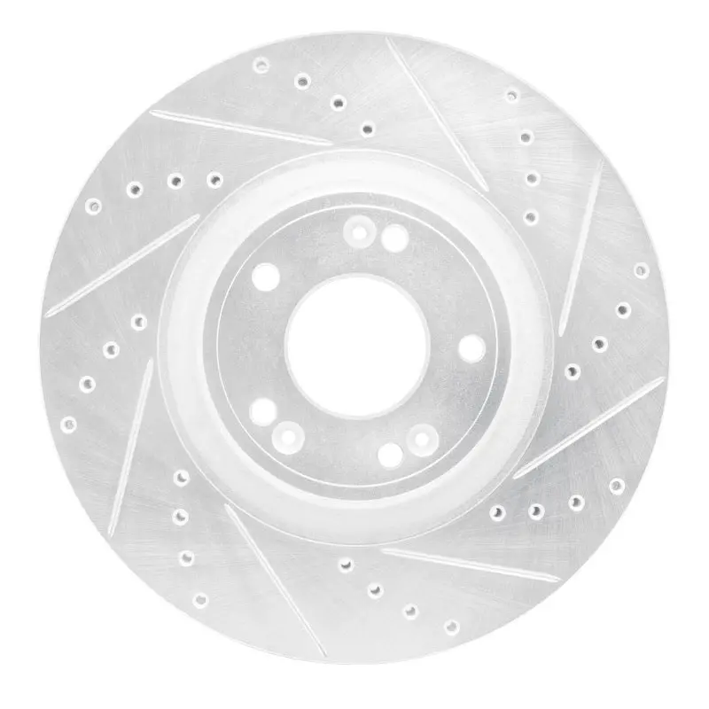 R1 09-14 Hyundai Genesis Sedan Front Right Drilled & Slotted Silver Brake Rotor 1