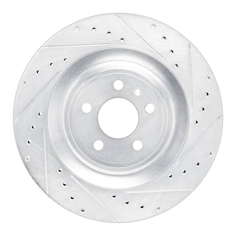 R1 15-18 Porsche Macan Rear Right Drilled & Slotted Silver Brake Rotor 1