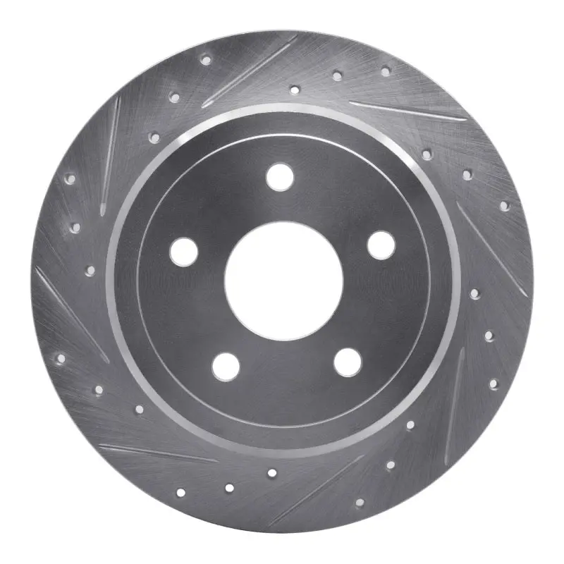 R1 05-10 Jeep Commander Rear Left Drilled & Slotted Silver Brake Rotor 1