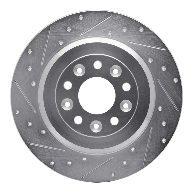 R1 05-19 Ford Explorer Rear Left Drilled & Slotted Silver Brake Rotor 1