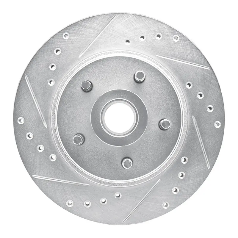 R1 82-87 Ford Mustang Front Left Drilled & Slotted Silver Brake Rotor 1