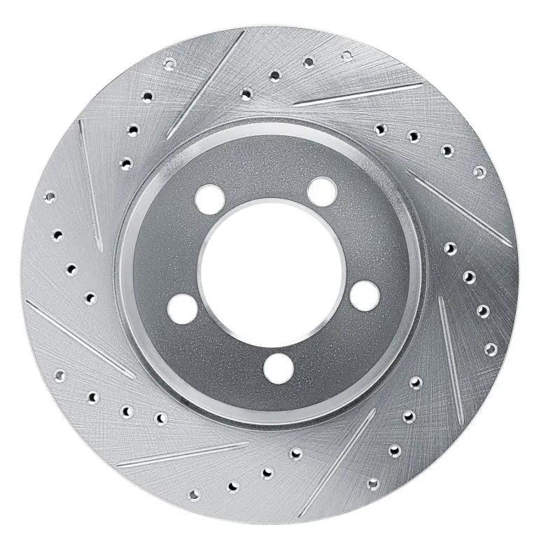R1 65-66 Ford Custom 500 Front Left Drilled & Slotted Silver Brake Rotor 1