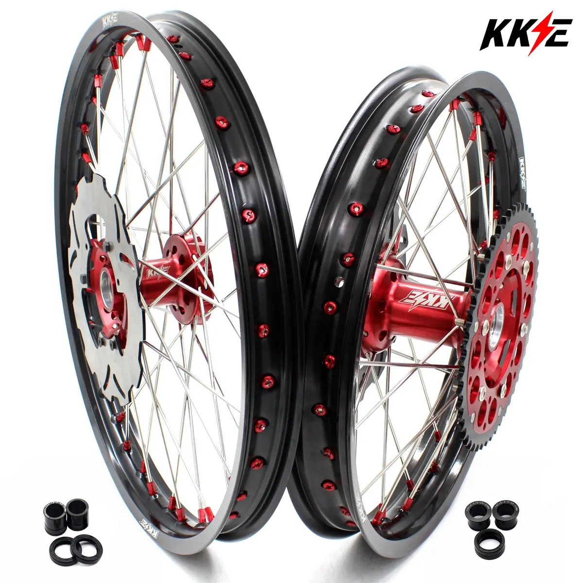 Kke 21/18 21/19 Mx Wheels Rims Set For Honda Xr400r 1996-2004 Xr600r 1991-2000 Red Nipples 1