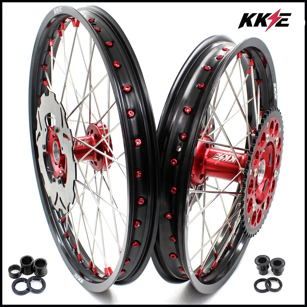 Kke 21&18 21&19 Wheels Set For Honda Xr650r 2000-2008 Red Nipple Discs 1