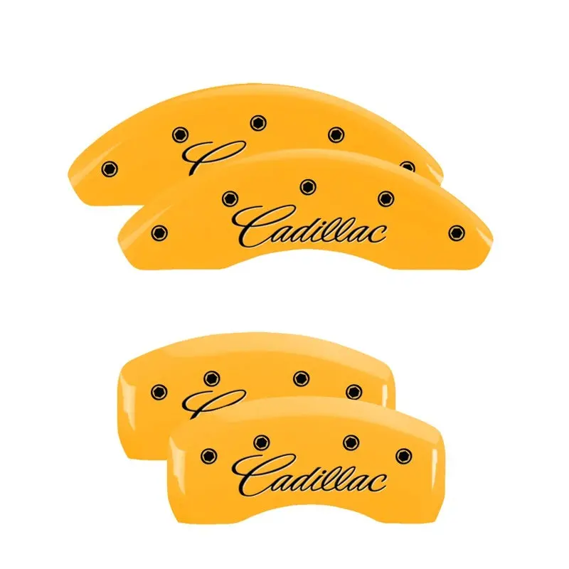 Mgp Engraved 4-Piston Caliper Covers – Front & Rear, Cadillac Yellow Accent On Black Finish 1