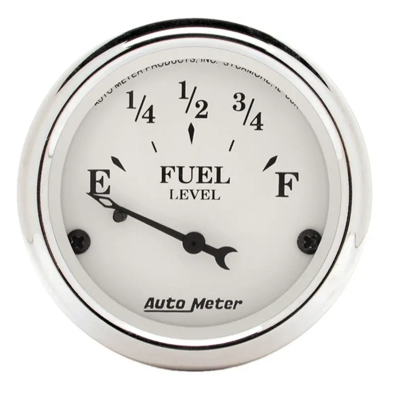 Autometer Vintage-Style Fuel Level Gauge – 2-1/16", 73–10 Ohm Electrical Range, Old Tyme White Face 1