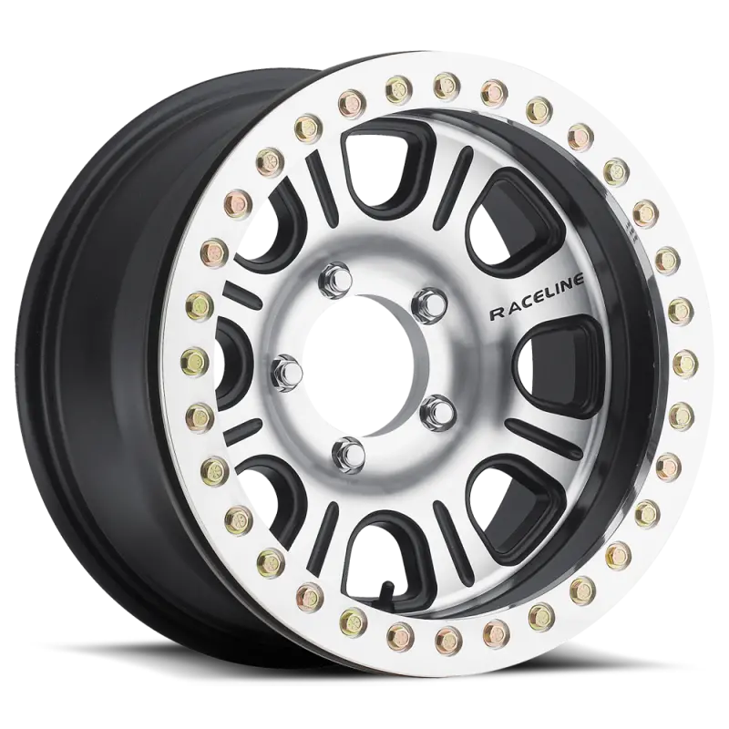 Raceline Rt232 Monster 17X8.5In/5X127 Bp/-25Mm Offset/83.82Mm Bore - Black & Machined Beadlock Wheel 1