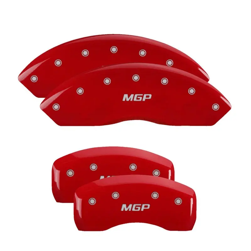 Mgp Engraved 4-Piston Caliper Covers – Front & Rear, Sho Red Finish With Silver Accent 1