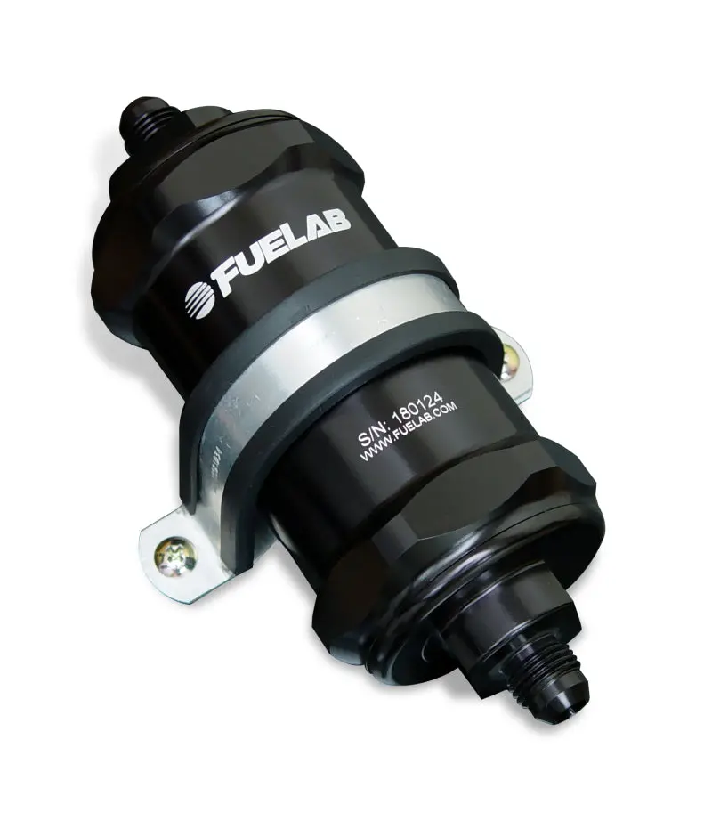 Fuelab Inline Fuel Filter – 6An Fittings, 100-Micron Stainless Steel, Integrated Check Valve – Black Housing 1