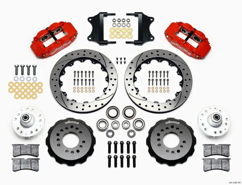 Wilwood Narrow Superlite 6R Front Hub Kit: 12.88" Rotors, Red Calipers, Designed For Heidts Tri-5 2" Drop Spindles 1